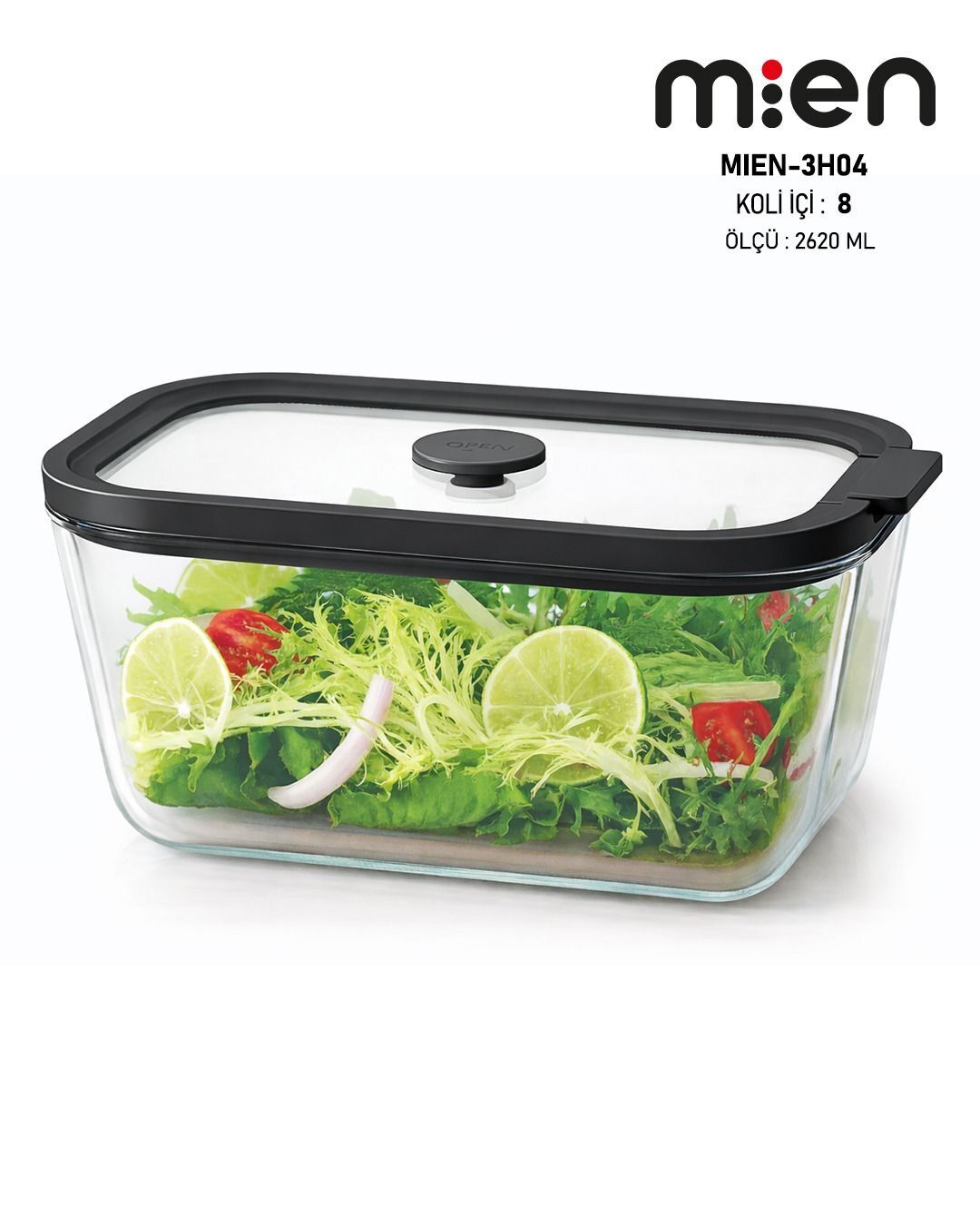 2620 ML Sızdırmaz Kapaklı Cam Saklama Kabı - Siyah