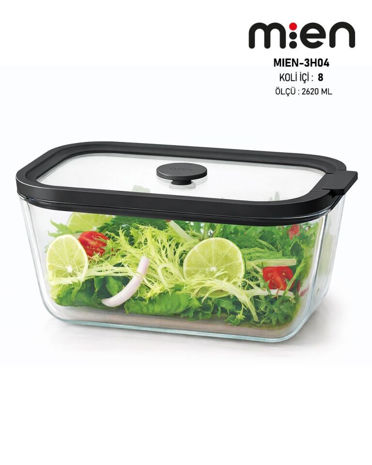 2620 ML Sızdırmaz Kapaklı Cam Saklama Kabı - Siyah