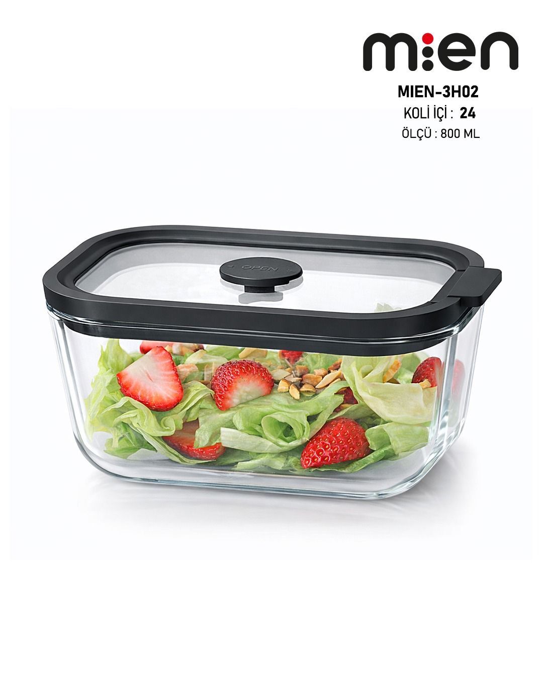 800 ML Sızdırmaz Kapaklı Cam Saklama Kabı-Siyah