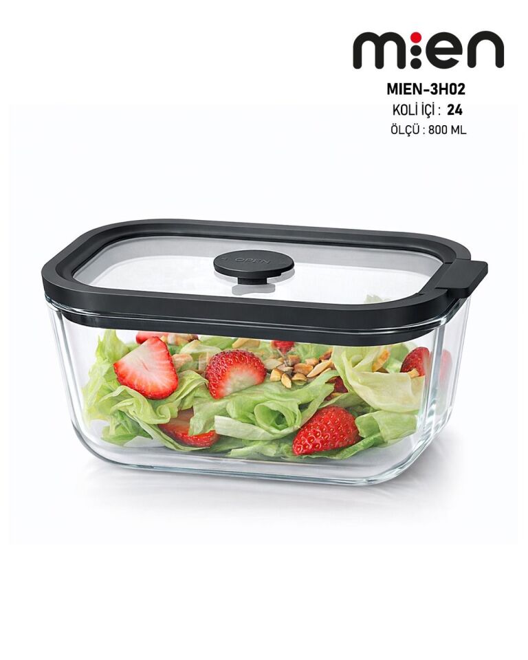 800 ML Sızdırmaz Kapaklı Cam Saklama Kabı-Siyah