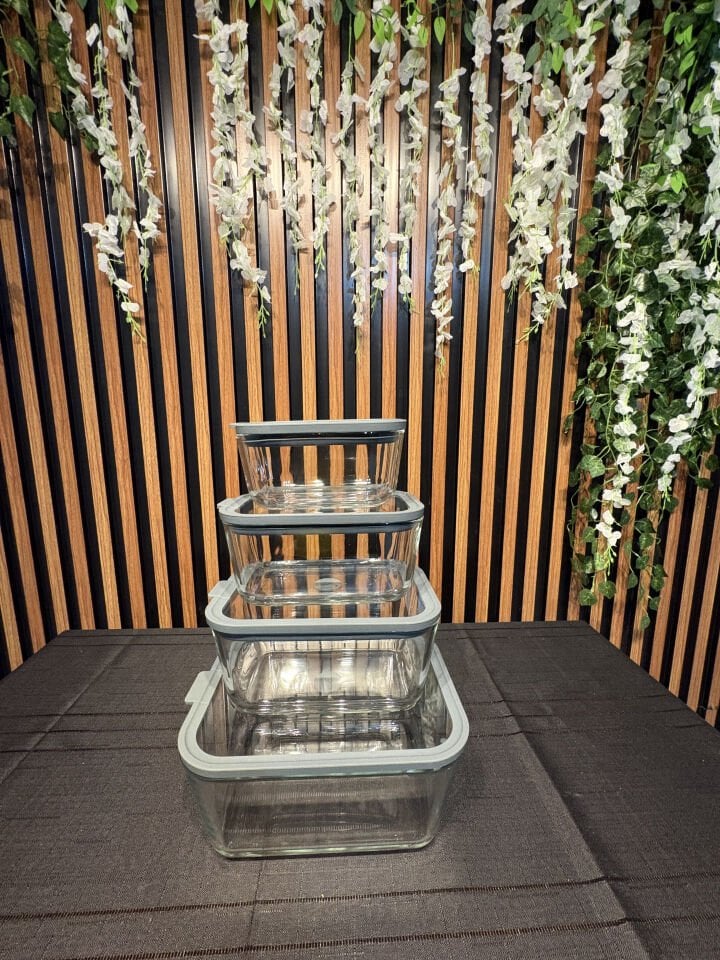 Sızdırmaz Kapaklı Cam Saklama Kabı Seti 4 adet - Gri