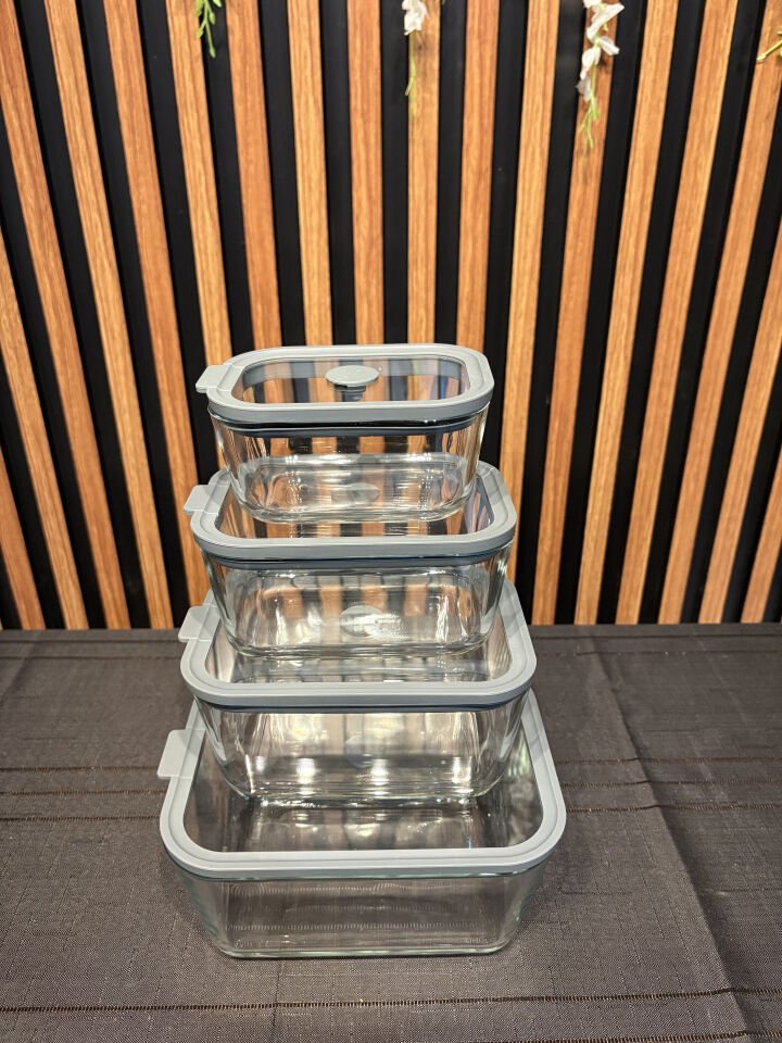 1380 ML Sızdırmaz Kapaklı Cam Saklama Kabı - Gri