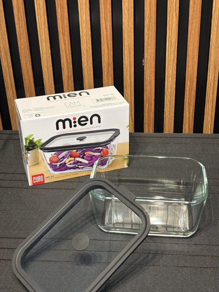 1380 ML Sızdırmaz Kapaklı Cam Saklama Kabı - Gri