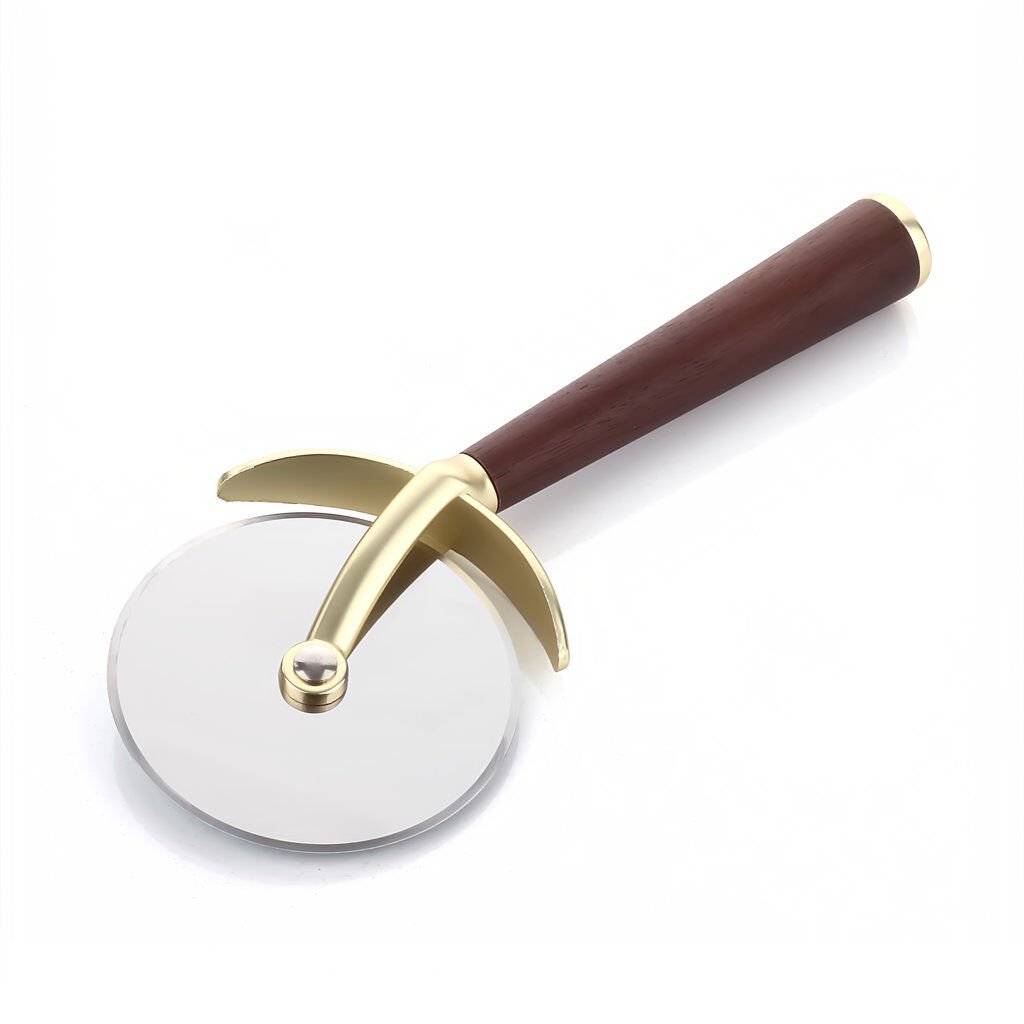 Prateg Akasya Saplı Gold Pizza Kesici,Pizza Ruleti, Pizza Dilimleyici