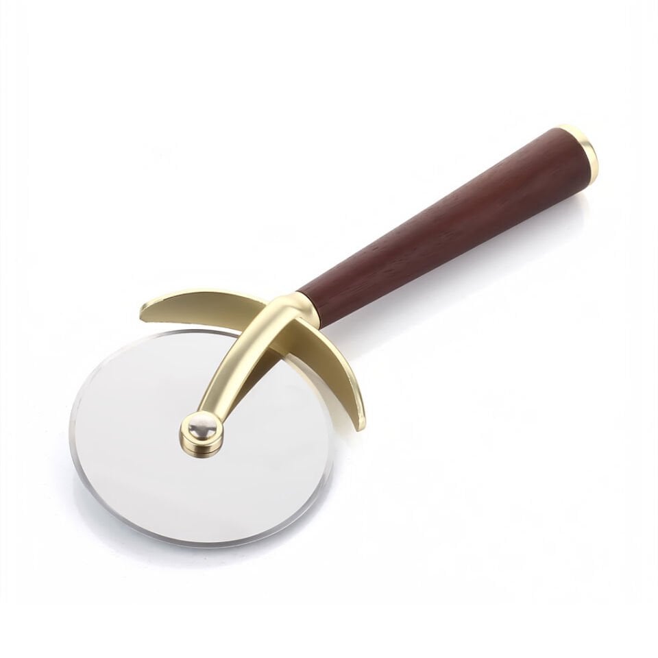 Prateg Akasya Saplı Gold Pizza Kesici,Pizza Ruleti, Pizza Dilimleyici