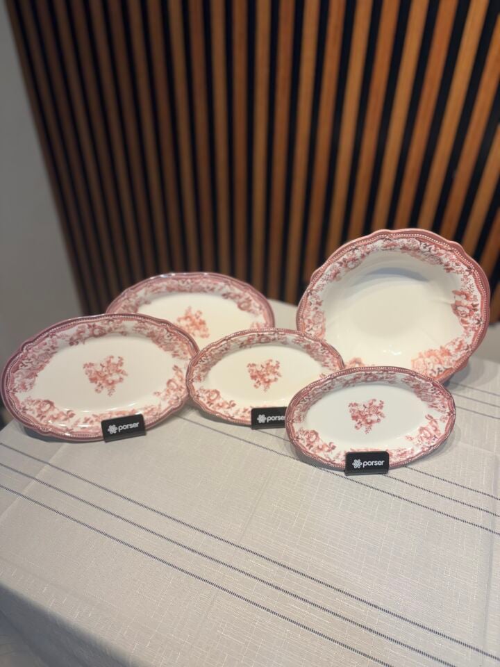 5 Parça Velour Maroon Salata Kayık Seti Porselen