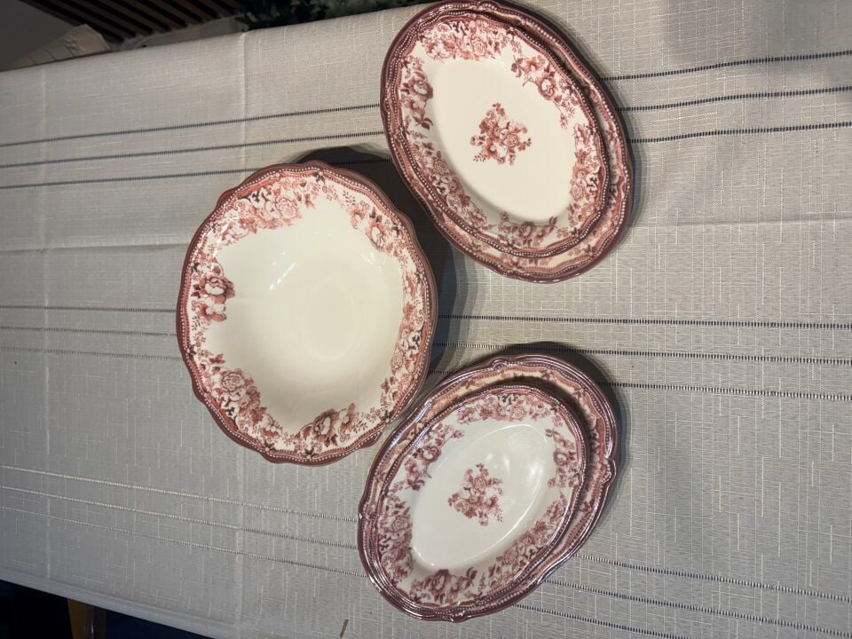 5 Parça Velour Maroon Salata Kayık Seti Porselen