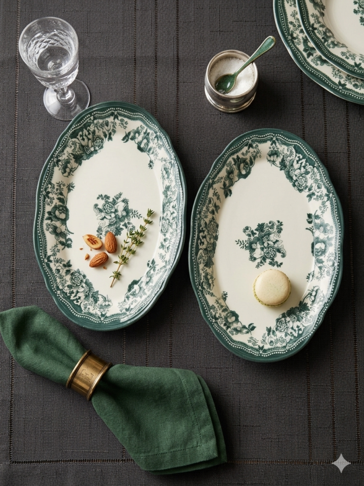 5 Parça Velour Green Salata Kayık Seti Porselen