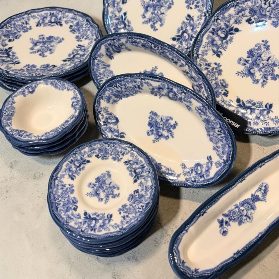 Porser Velour Navy 20 Parça Kahvaltı Takımı , Porselen Kahvaltı Takımı