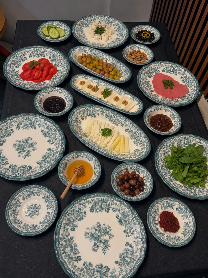 Porser Velour Green 20 Parça Kahvaltı Takımı , Porselen Kahvaltı Takımı