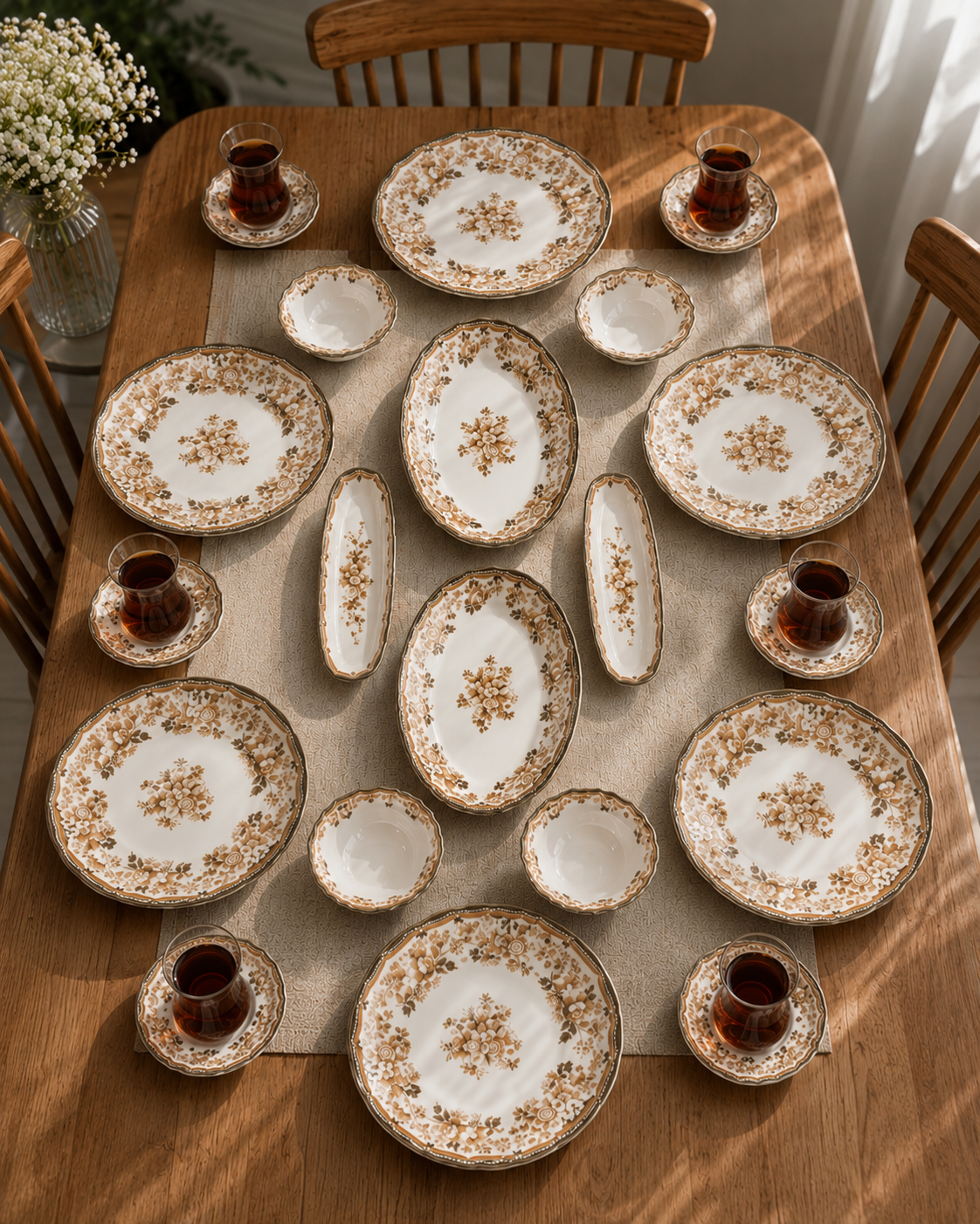 Porser Velour Brown 20 Parça Kahvaltı Takımı , Porselen Kahvaltı takımı